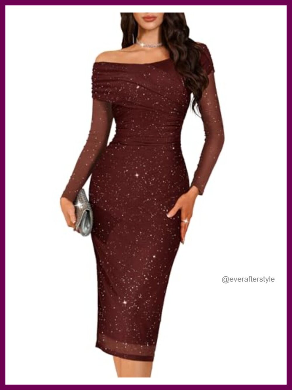 Sparkly Off Shoulder Sequin Bodycon Midi Dress Wedding Guest